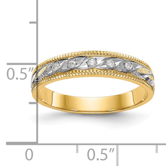 14k and Rhodium AA Quality 1/20 carat Diamond Trio Ladies Complete Wedding Band