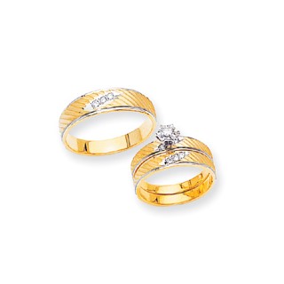 14k .03 AA Quality Trio Mens Wedding Band