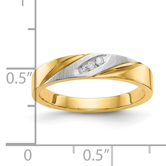 14k and Rhodium AA Quality .03 carat Diamond Trio Ladies Complete Wedding Band