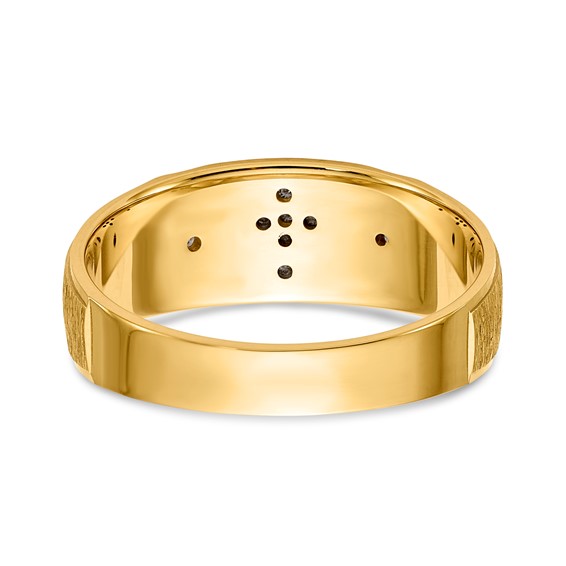 14k and Rhodium AA Quality .03 carat Diamond Trio Mens Complete Wedding Band with Cross