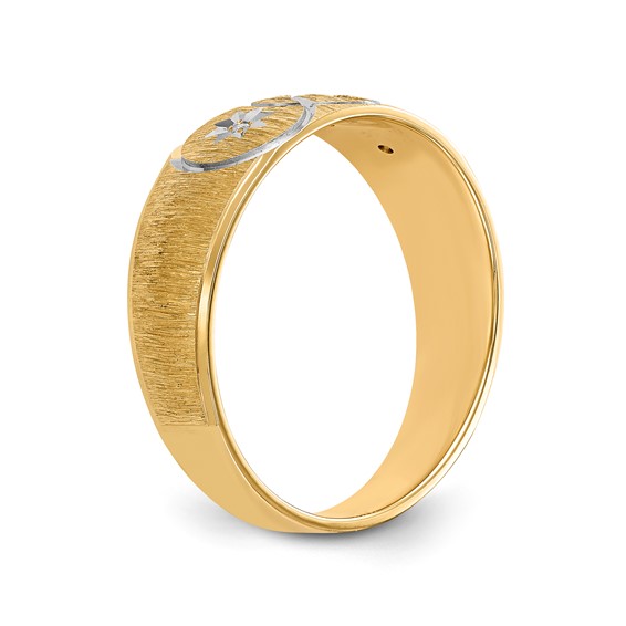 14k and Rhodium AA Quality .03 carat Diamond Trio Mens Complete Wedding Band with Cross