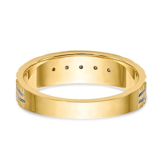 14k and Rhodium AA Quality 1/20 carat Diamond Trio Mens Complete Wedding Band