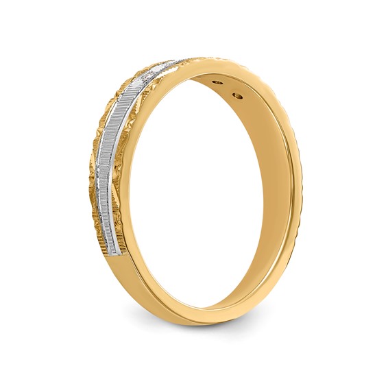 14k and Rhodium AA Quality 1/20 carat Diamond Trio Ladies Complete Wedding Band