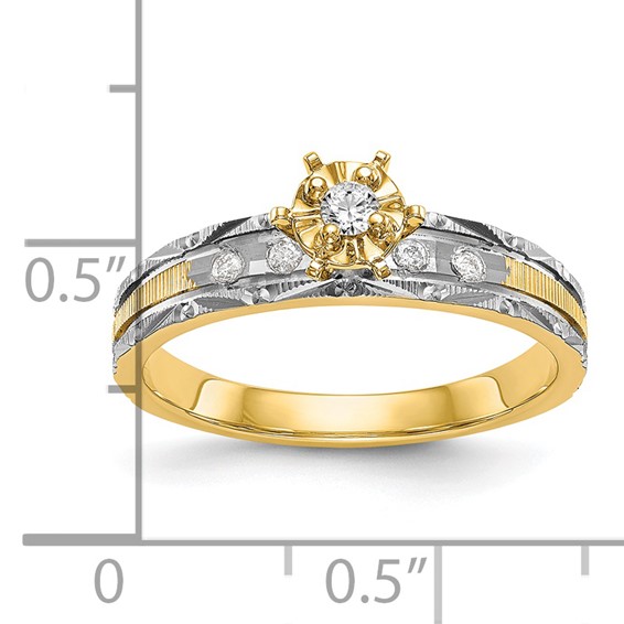 14k and Rhodium AA Quality 1/10 carat Diamond Trio Complete Engagement Ring