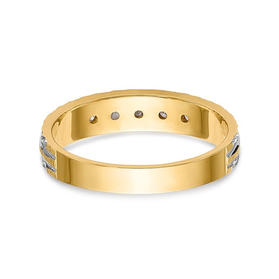 14k and Rhodium AA Quality 1/20 carat Diamond Trio Ladies Complete Wedding Band