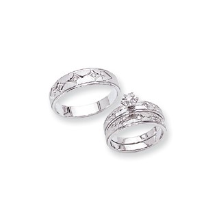 14k White Gold AA Quality Trio Mens Wedding Band
