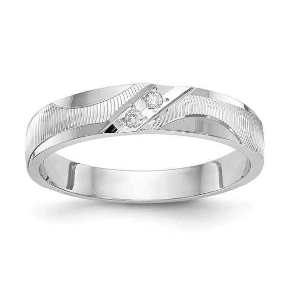 14k White Gold AA Quality .02 carat Diamond Trio Ladies Complete Wedding Band