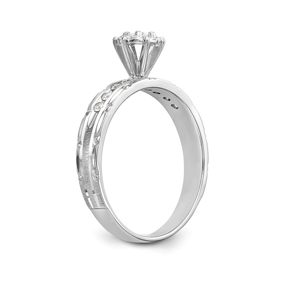 14k White Gold AA Quality 1/8 carat Diamond Trio Complete Engagement Ring