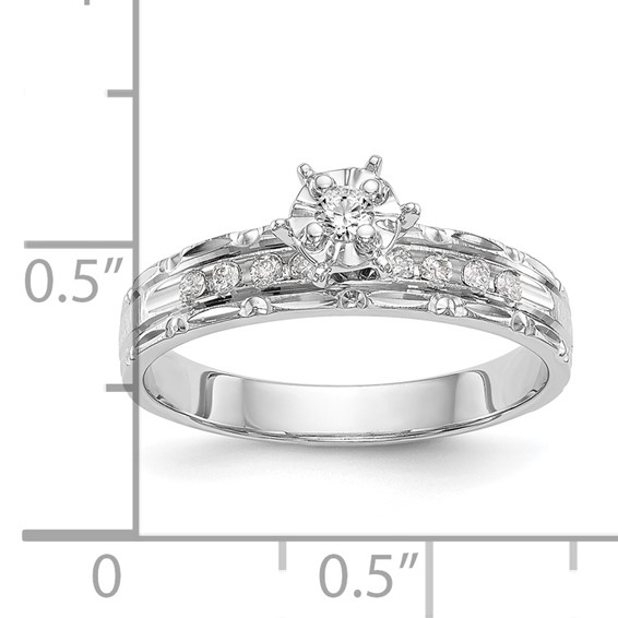 14k White Gold AA Quality 1/8 carat Diamond Trio Complete Engagement Ring