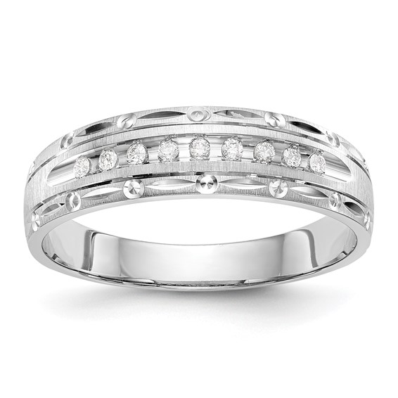 14k White Gold AA Quality 1/10 carat Diamond Trio Mens Complete Wedding Band
