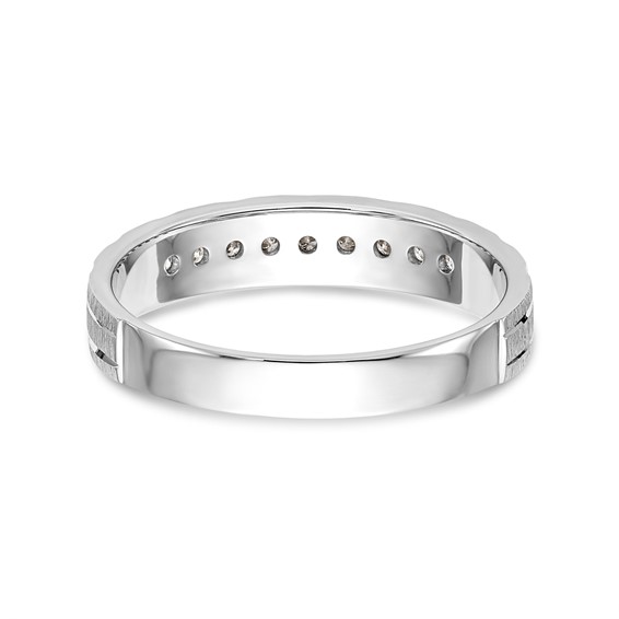 14k White Gold AA Quality 1/10 carat Diamond Trio Ladies Complete Wedding Band