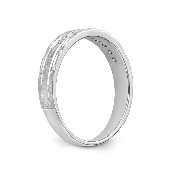 14k White Gold AA Quality 1/10 carat Diamond Trio Ladies Complete Wedding Band