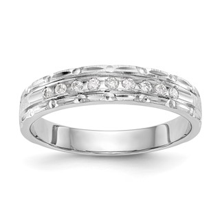 14k White Gold AA Quality 1/10 carat Diamond Trio Ladies Complete Wedding Band