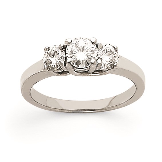 14k White Gold AA Diamond Three Stone Ring
