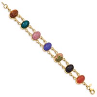 14K Yellow Gold 14x 10mm BlackOnyx BlueOnyx GreenOnyx Carnelian Epidote Rhodonite TigersEye Scarab Bracelet, 7" view 2