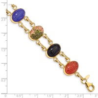 14K Yellow Gold 14x 10mm BlackOnyx BlueOnyx GreenOnyx Carnelian Epidote Rhodonite TigersEye Scarab Bracelet, 7" view 3
