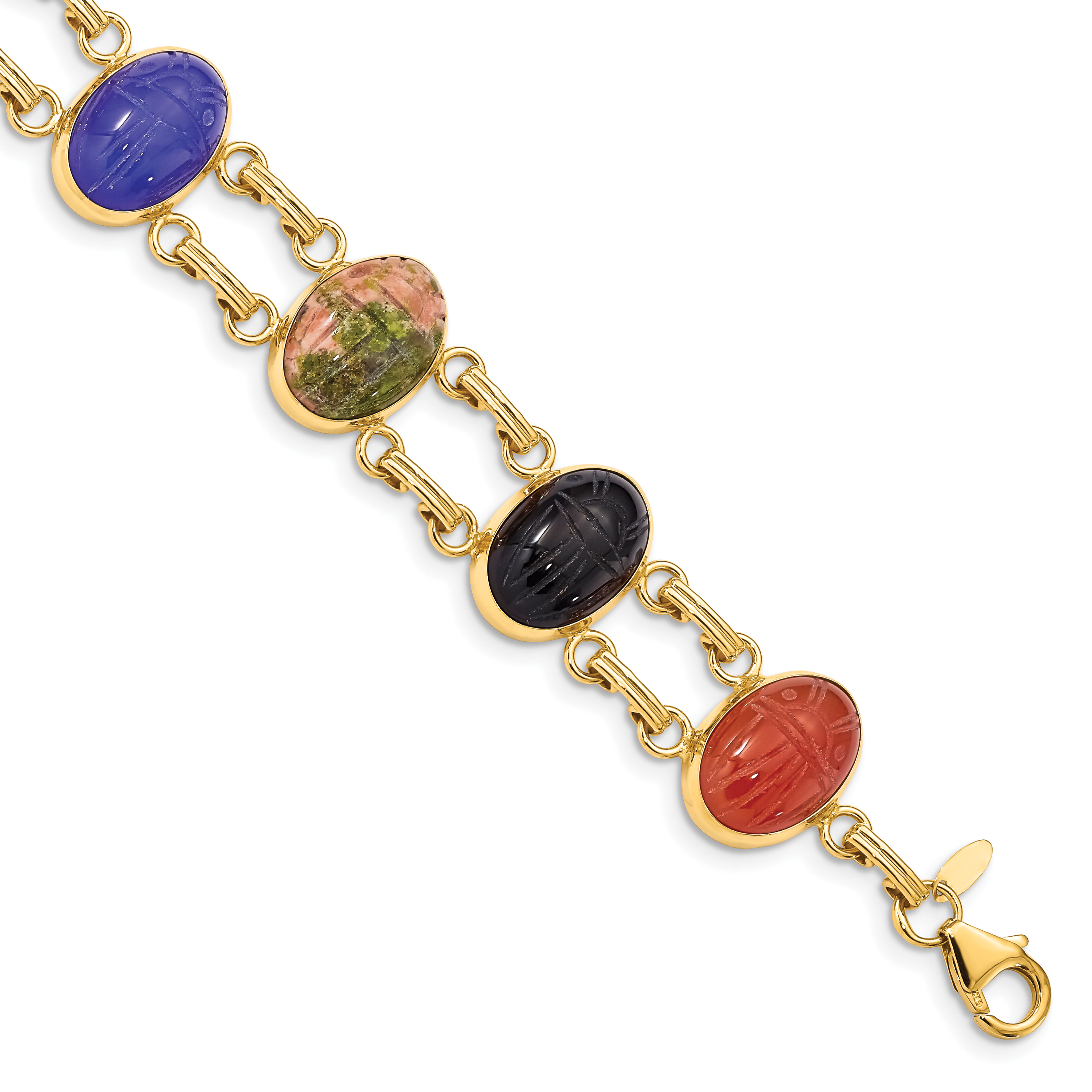 14k 14x10mm BlackOnyx/BlueOnyx/GreenOnyx/Carnelian/Epidote/Rhodonite/TigersEye 7 inch Scarab Bracelet (X9)