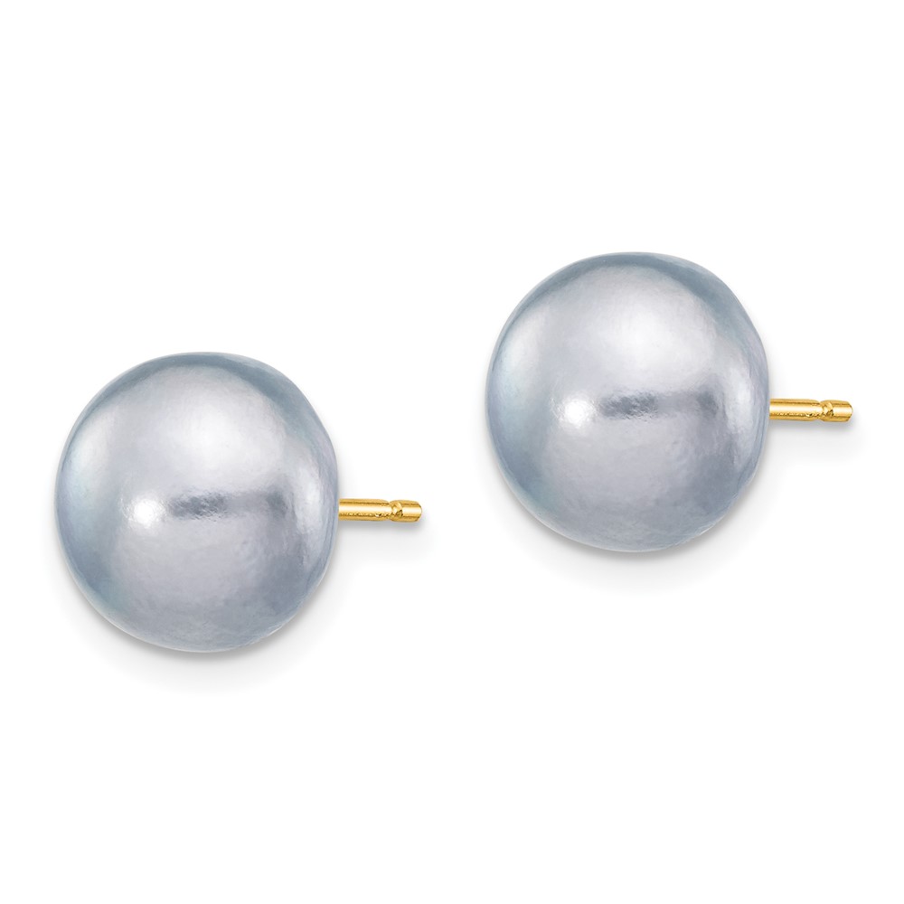 14k 9-10mm Grey Button Freshwater Cultured Pearl Stud Post Earrings (X90BG)
