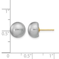 14K Yellow Gold 9-10mm Grey Button Freshwater Cultured Pearl Stud Post Earrings view 4