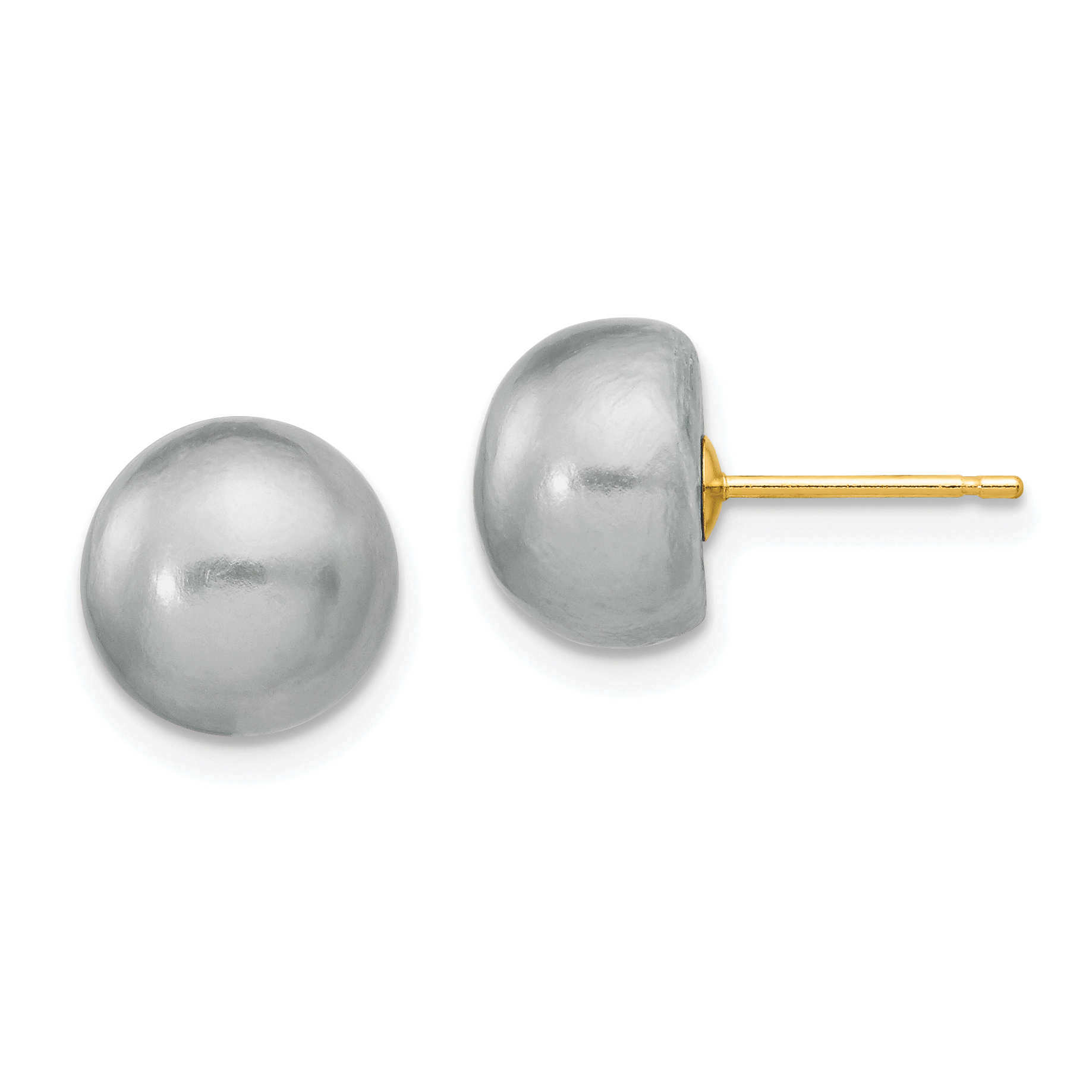 14k 9-10mm Grey Button Freshwater Cultured Pearl Stud Post Earrings (X90BG)