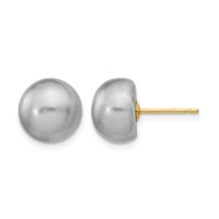 14K Yellow Gold 9-10mm Grey Button Freshwater Cultured Pearl Stud Post Earrings view 1