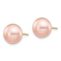 14K Yellow Gold 9-10mm Pink Button Freshwater Cultured Pearl Stud Post Earrings view 2