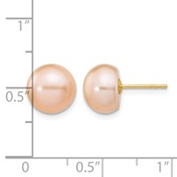 14K Yellow Gold 9-10mm Pink Button Freshwater Cultured Pearl Stud Post Earrings view 4