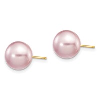 14K Yellow Gold 9-10mm Purple Button Freshwater Cultured Pearl Stud Post Earrings view 2