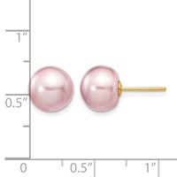 14K Yellow Gold 9-10mm Purple Button Freshwater Cultured Pearl Stud Post Earrings view 4