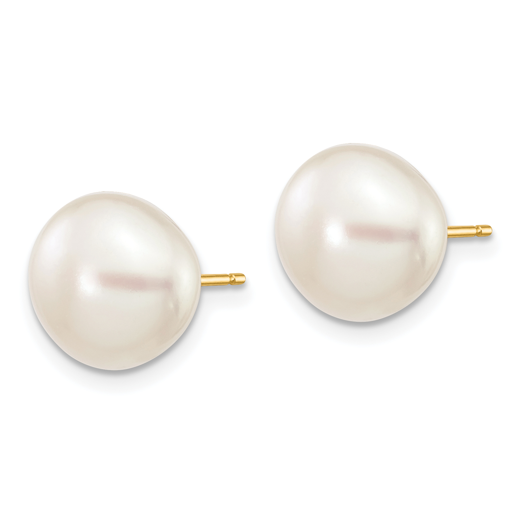 14k 9-10mm White Button Freshwater Cultured Pearl Stud Post Earrings X90BW detailed image 2