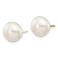 14K Yellow Gold 9-10mm White Button Freshwater Cultured Pearl Stud Post Earrings view 2