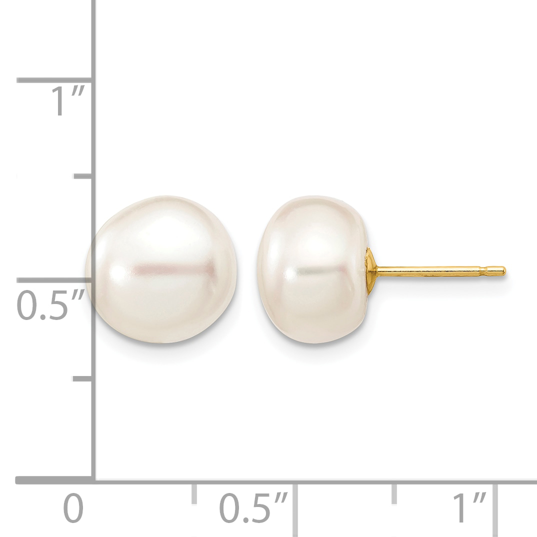 14k 9-10mm White Button Freshwater Cultured Pearl Stud Post Earrings X90BW detailed image 4