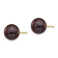 14K Yellow Gold 9-10mm Black Round Freshwater Cultured Pearl Stud Post Earrings view 2