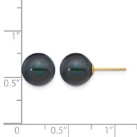 14K Yellow Gold 9-10mm Black Round Freshwater Cultured Pearl Stud Post Earrings view 4