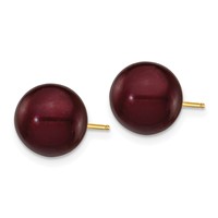 14K Yellow Gold 9-10mm Brown Round Freshwater Cultured Pearl Stud Post Earrings view 2