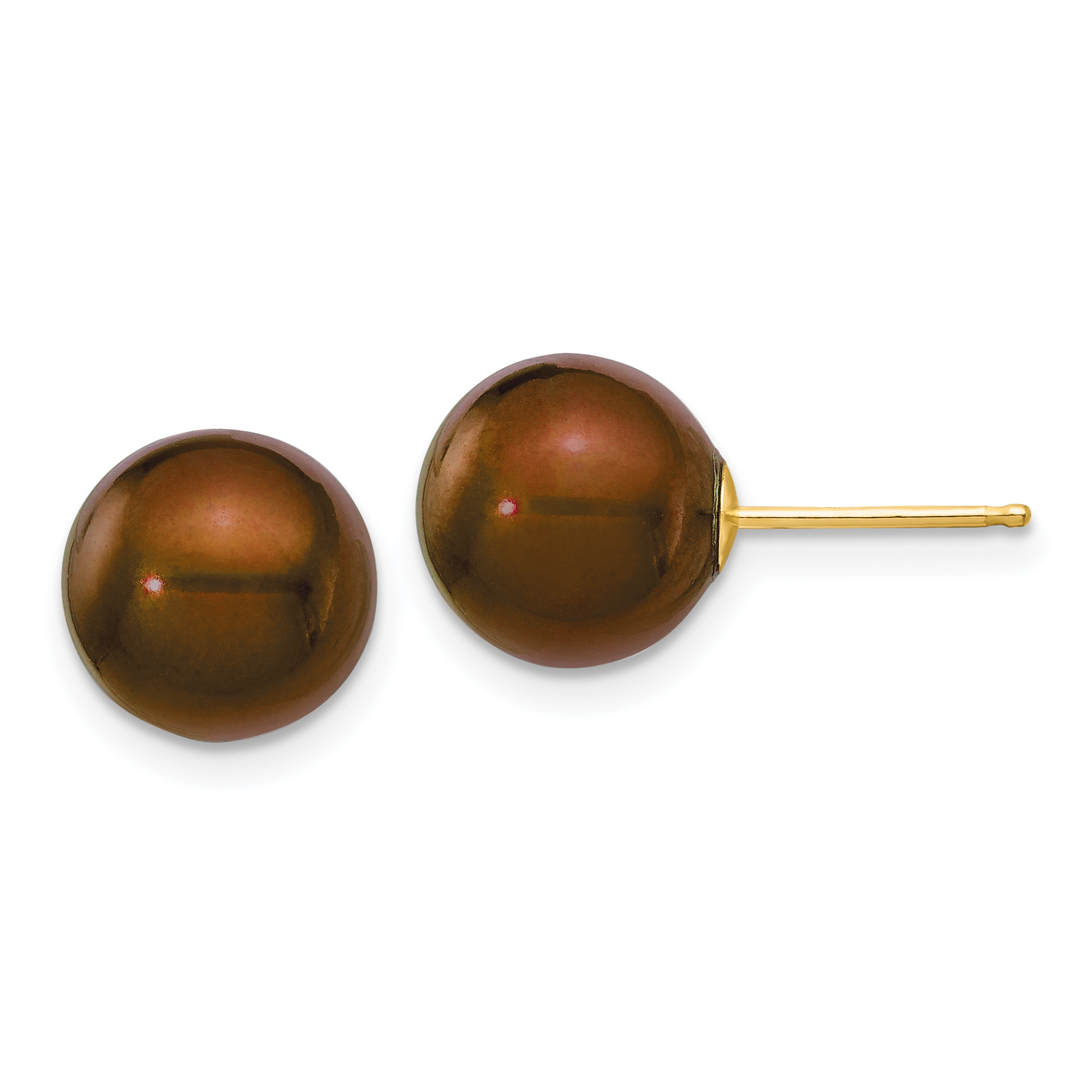 14k 9-10mm Brown Round Freshwater Cultured Pearl Stud Post Earrings (X90PC)
