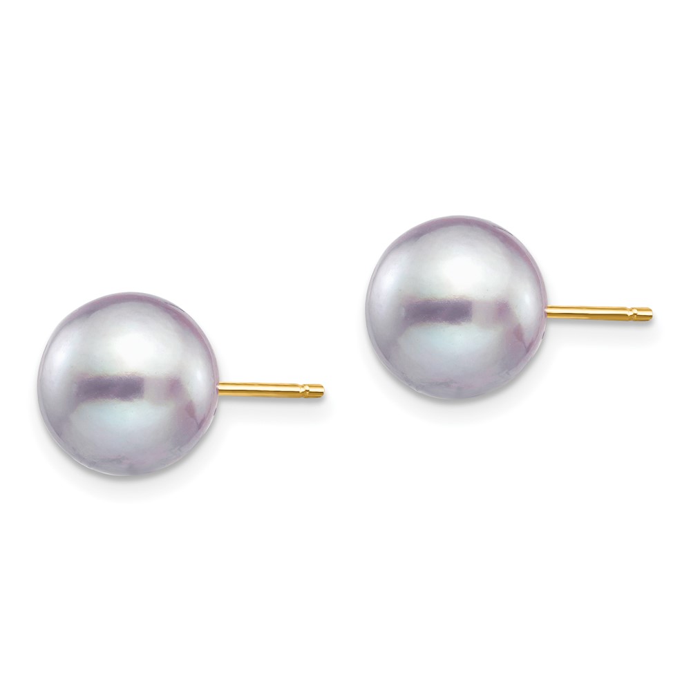 14k 9-10mm Grey Round Freshwater Cultured Pearl Stud Post Earrings (X90PG)