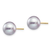 14K Yellow Gold 9-10mm Grey Round Freshwater Cultured Pearl Stud Post Earrings view 2