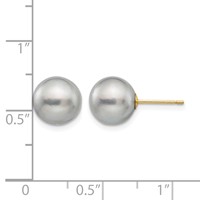 14K Yellow Gold 9-10mm Grey Round Freshwater Cultured Pearl Stud Post Earrings view 4