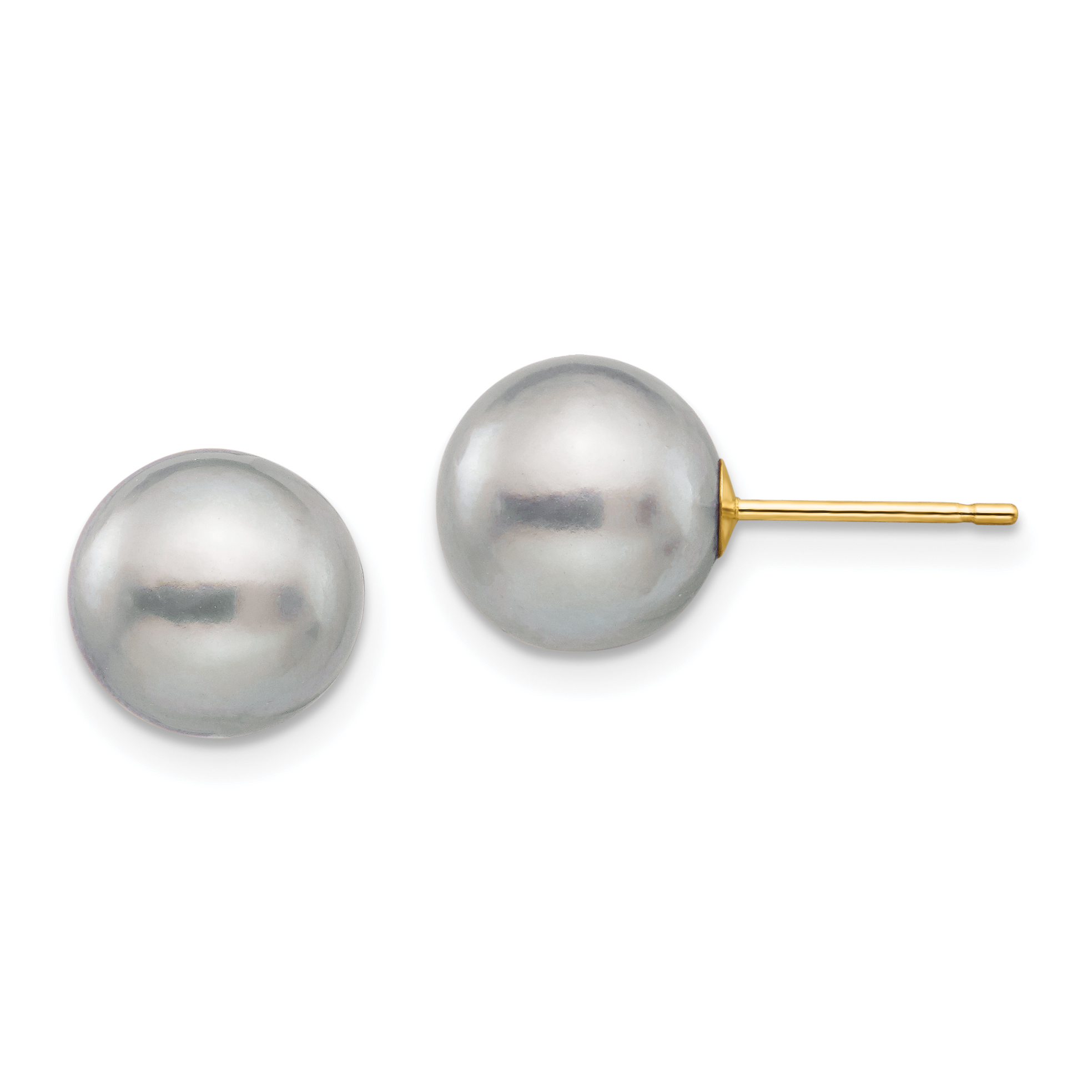 14k 9-10mm Grey Round Freshwater Cultured Pearl Stud Post Earrings (X90PG)