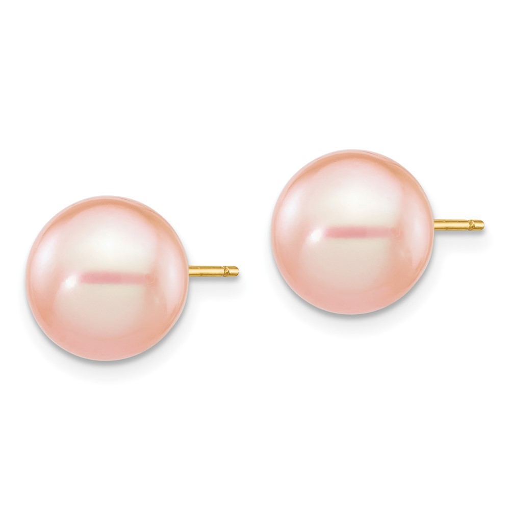 14k 9-10mm Pink Round Freshwater Cultured Pearl Stud Post Earrings (X90PPI)