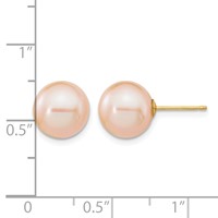 14K Yellow Gold 9-10mm Pink Round Freshwater Cultured Pearl Stud Post Earrings view 4