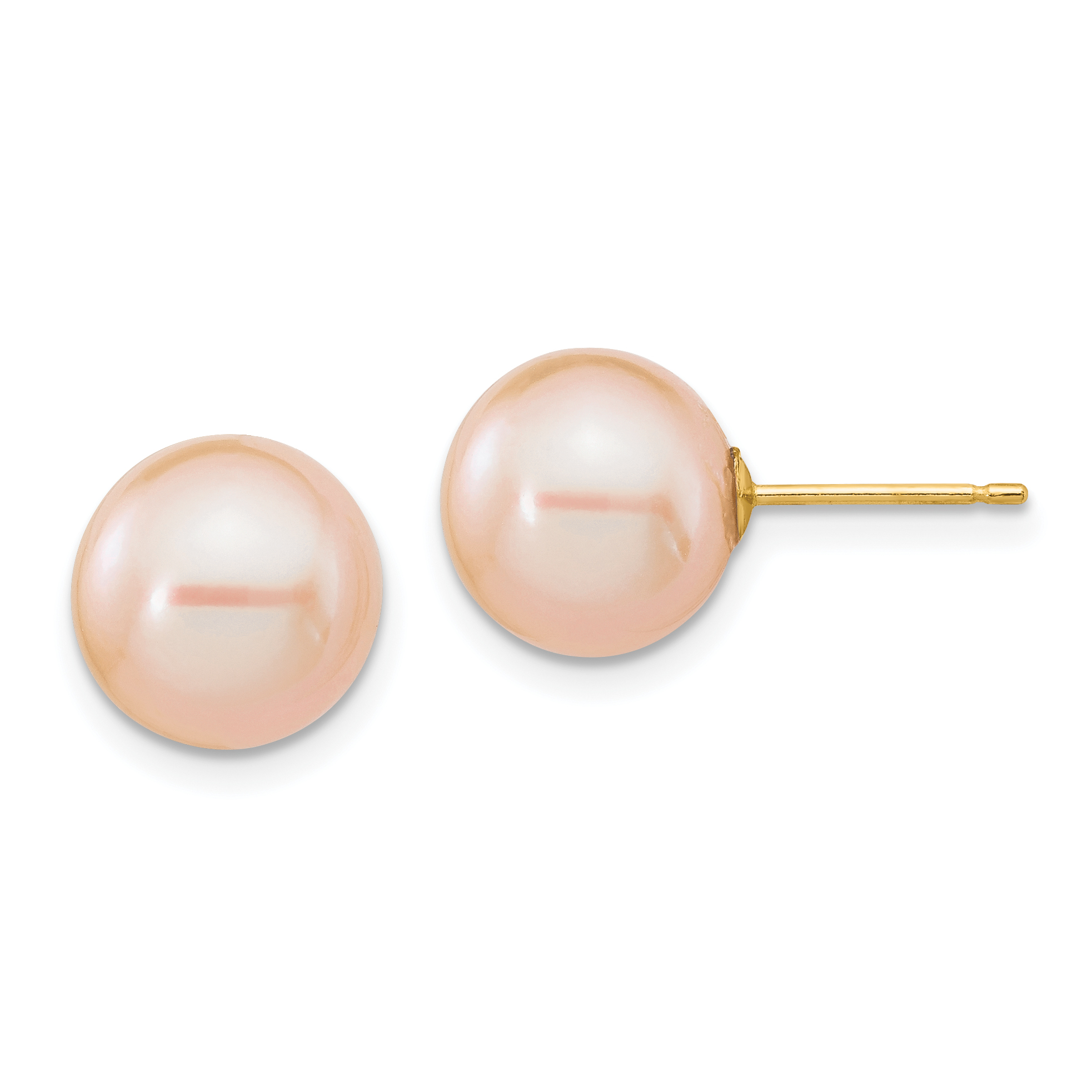 14k 9-10mm Pink Round Freshwater Cultured Pearl Stud Post Earrings (X90PPI)