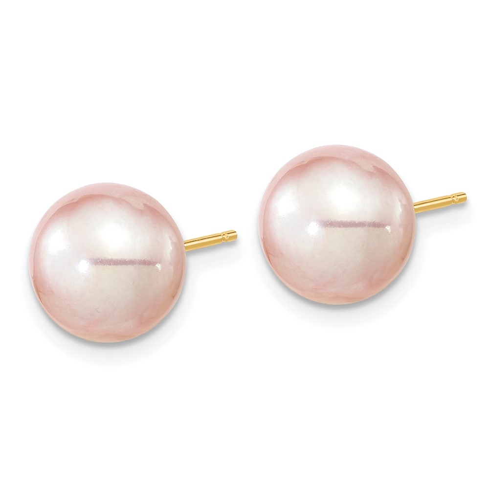 14k 9-10mm Purple Round Freshwater Cultured Pearl Stud Post Earrings (X90PPU)