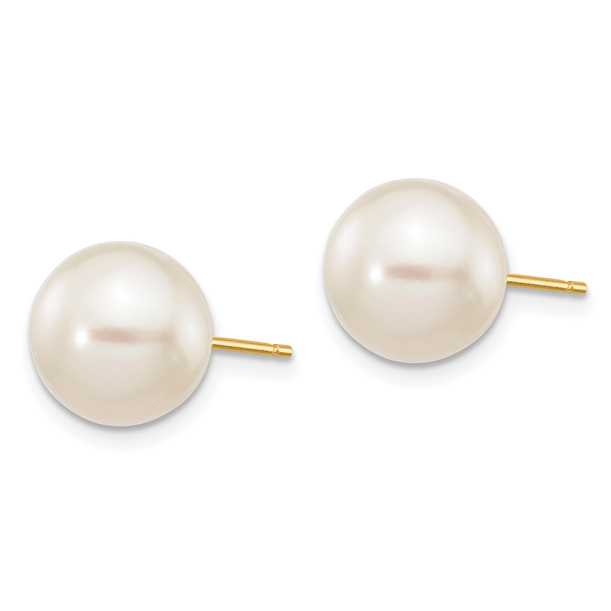 14k 9-10mm White Round Freshwater Cultured Pearl Stud Post Earrings X90PW product image view 2
