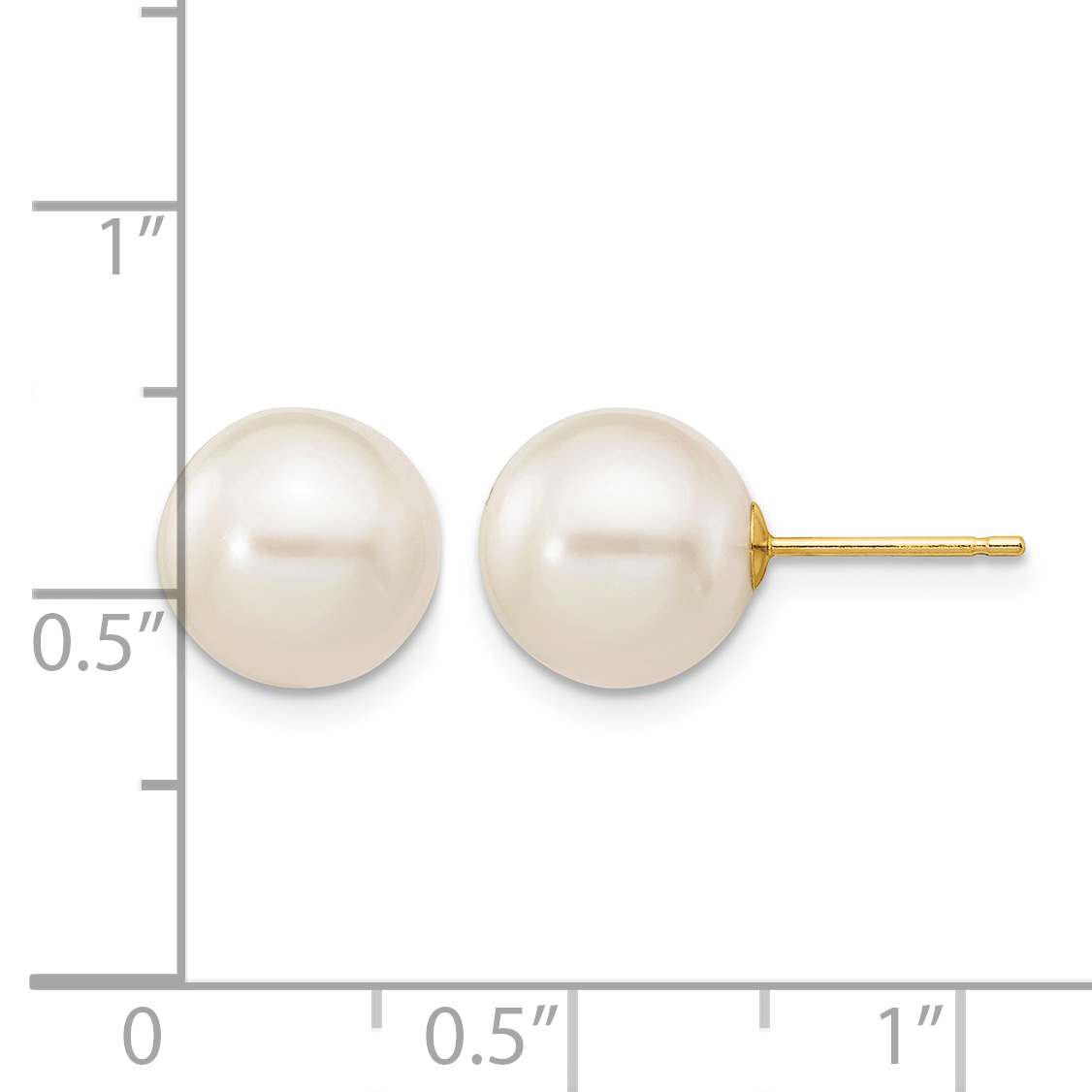 14k 9-10mm White Round Freshwater Cultured Pearl Stud Post Earrings X90PW product image view 4