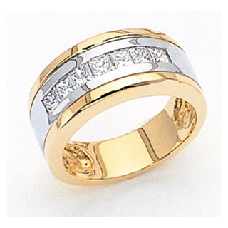 14k Two-Tone 7-Ston AA Quality Completed Mens Diamond Ring