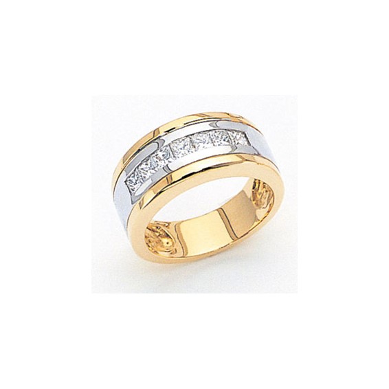 14k Two-Tone 7-Ston AA Quality Completed Mens Diamond Ring