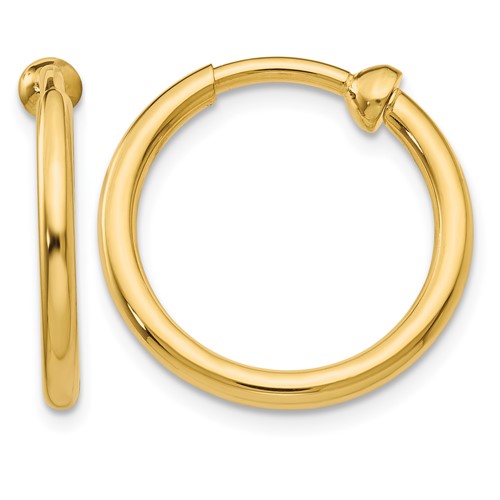 14K Yellow Gold 2x 15mm Polished Tube Hoop Non-pierced Earrings