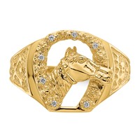 IB Goodman 14K Yellow Gold a Diamond Horseshoe Ring with Horse in Center Mens view 4